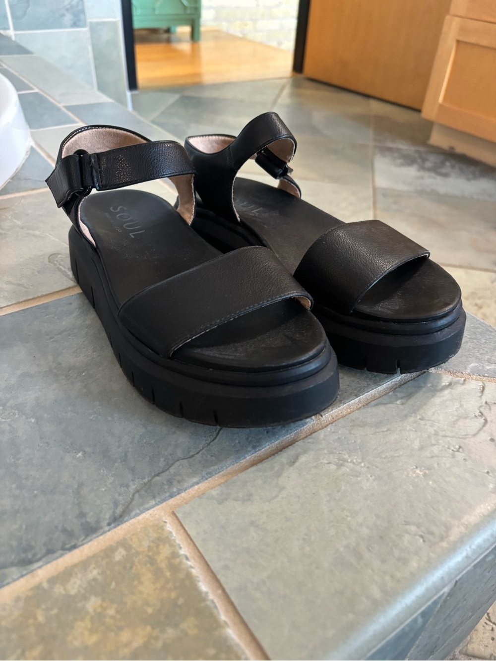 Naturalizer Poppi Ankle Strap Platform Flat Sandal in Black - Picture 4 of 5